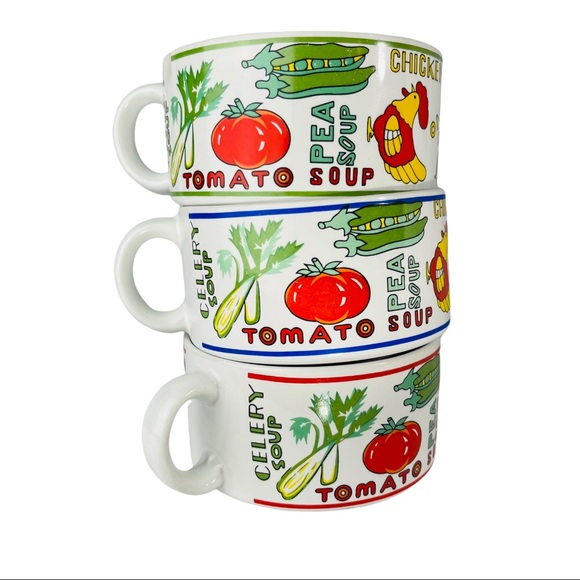 Vintage 70s 3- Large Vegetable Soup Mugs w/Handle - Picture 8 of 16